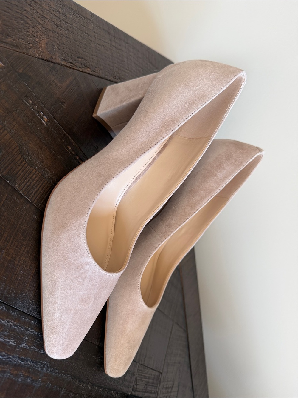 Marc Fisher Pointed Block Heel Pumps - Taupe Suede